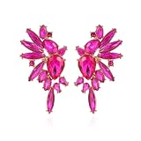 VANGETIMI Hot Pink Vintage Rhinestone Statement Earrings Fashion Bling Colorful Crystal Cluster Drop