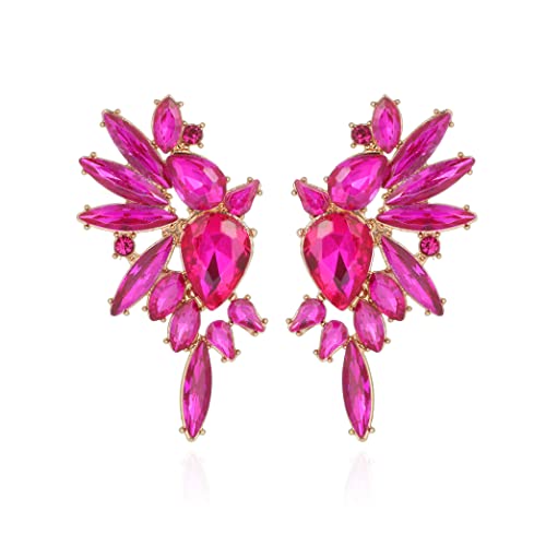 Vangetimi Hot Pink Vintage Rhinestone Statement Earrings Fashion Bling Colorful Crystal Cluster Drop Dangle Earrings For Women Party Prom #TOP21
