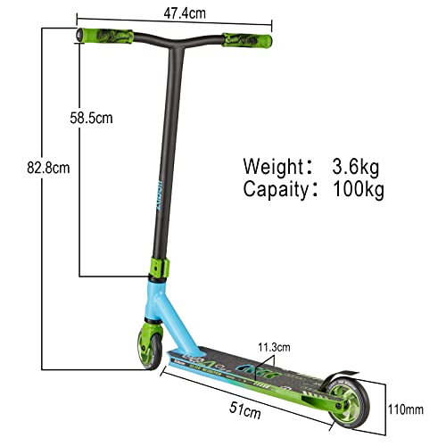Albott Trottinette Freestyle Pro Stunt Scooter avec Plate-Forme en Alliage Jantes en Alliage roulements ABEC-9 & HIC Compression & Solid Core Roues 110mm - DS 8 Ans - Image 8
