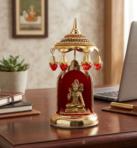 Image of Decorative Stone Studded Umbrella Chhatra for Car Dashboard /Office Desk /Table /Home Decor Showpiece, Chatri Aasan for God Murt /Idol, Red - No. 1 D