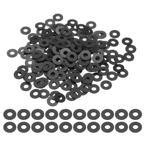 QUARKZMAN 240 Pcs Arandelas Planas De PVC M4 4mm DI 10mm DE 0.3mm Espesor Lisas Arandelas De Plástico Espaciador De Sellado Anillo De Junta Arandelas Para Mangueras De Agua, Negro