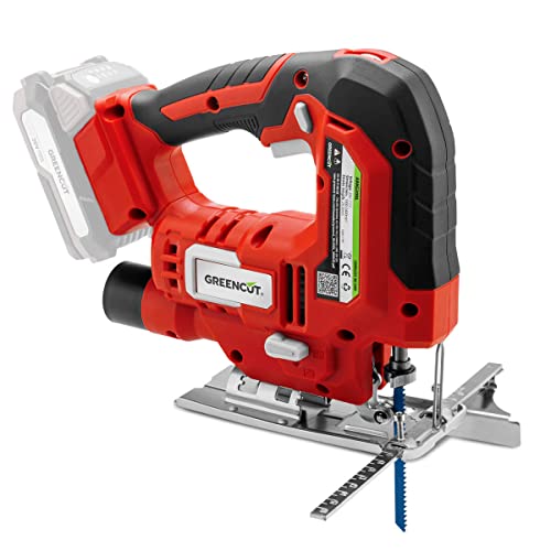 GREENCUT SRJ200L-SB - Sierra de calar 20V, batería litio NO INCLUIDA, 4 posiciones de chuchilla, velocidad ajustable y profundidad corte hasta 65 mm