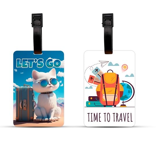 Ultra Premium & Colorful 3D Luggage Tags for Suitcases & School Bags, Set of 2 | Let's Go CAT + Time to Travel Theme | Waterproof | Adjustable | Airline Approved | Ideal Gift | Birthday | Anniversary-image-11