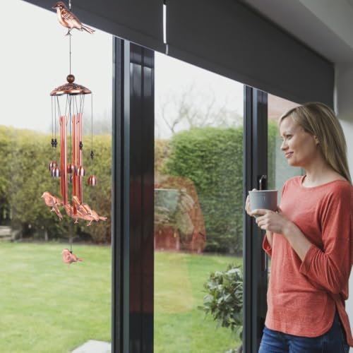 Campana de viento con sonido nítido y patrón de pájaro hecha en latón ornamental 5