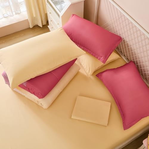 Image of Dinjoy Girls Comforter Set Twin Size 5 Pieces Bed in A Bag Colorful Ombre Pink Yellow Rainbow Bedding Set for Kids Teen (1 Comforter, 1 Flat Sheet, 1 Fitted Sheet, 1 Pillow sham, 1 Pillowcases)