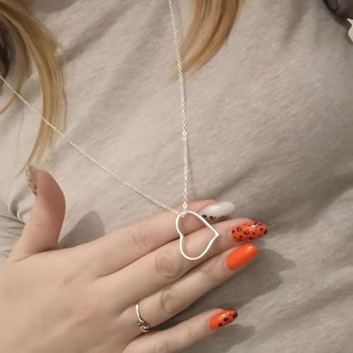 Boho Long Gold Heart Pendant Necklace for Women Open Heart Shaped Love Pendant Necklace Silver Hollow Heart Minimalist Necklace Jewelry for Women4