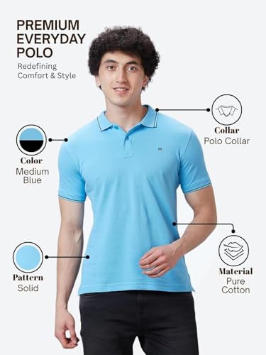 Image of Raymond Contemporary Fit Pure Cotton Solid Pattern Polo Neck Casual T-Shirt