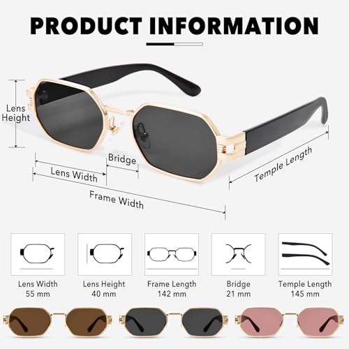 Retro Rectangle Sunglasses for Women Vintage Hexagon Frame Sun Glasses UV400 Protection Trendy Girls Glasses3