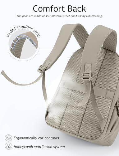 Image of Uselike Travel Backpack for Women, 15.6 Inch Laptop Backpack, Quilted College Bookbag, Cute Work Backpacks, Water Resistant (Khaki Ash)