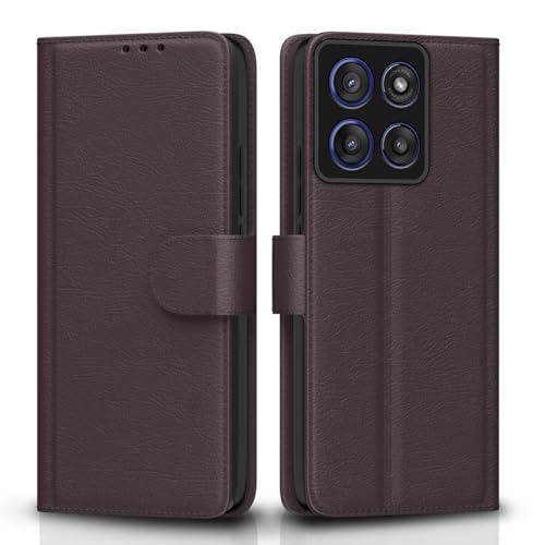 Image of Pikkme Flip Cover for Motorola Moto Edge 60 Stylus 5G Leather Finish | Inside TPU with Card Pockets | Wallet Stand and Shock Proof | Complete Protection Flip Case(Coffee)