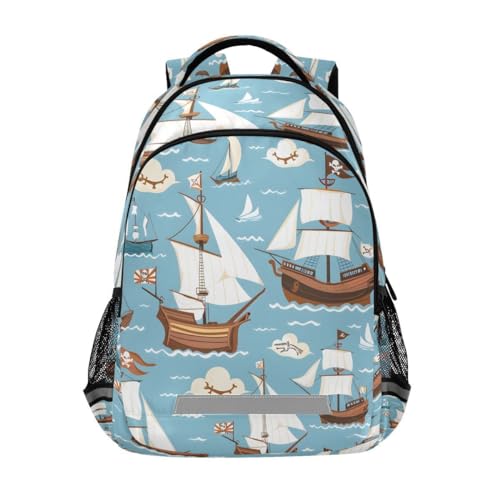 ALAZA Pirate Ship Ocean Blue Backpack School Bag Daypack Bookbag Casual Travel Laptop Bags for Middle High School Teen Boys Girls