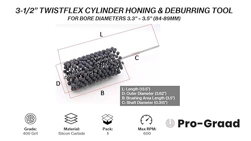 Image of 3-1 /2 inch 400 Silicon Carbide TwistFlex Cylinder Hone for 3.3 inch- 3.5 inch Bores | Flexible cylinder hone for honing, deburring and cross-hatch finishing on steel, stainless, cast iron and ferrous metals
