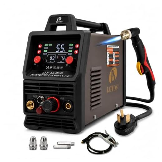 LOTOS LTP5000D 50Amp Non-Touch Pilot Arc Plasma Cutter, Dual Voltage 110V/220V, 1/2 Inch Clean Cut, Brown