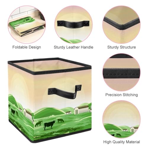 Boîte de rangement pliable cube imprimé vache avec poignées robustes en tissu - 5