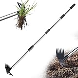 LAWFYMORI Hoe Garden Tool with Long Handle, 60' Weed Puller Tool for Gardening Weeding, 2 in 1 Manual Weed Rake and Garden Hoe, Heavy Duty Weeder Pulling Remover Tools for Yard, Lawn, Patio, Garden