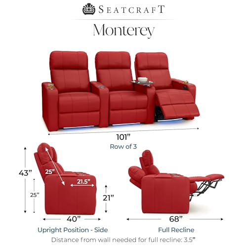 Image of Seatcraft Monterey Home Theater Seating Red Row of 3
