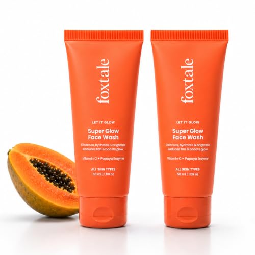 Image of Foxtale Vitamin C Super Glow Face Wash with Papaya enzyme, Reduces Tan, Boosts Glow, Gently Exfoliates & Brightens Skin, Reduces Pigmentation | Face Wash for Men & Women | All Skin Type (2 x 100ml)