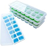 Eiswürfelform Silikon 4 Pack, Eiswürfelbehälter Mit Deckel,BPA Frei,Stapelbar Eiswürfelschalen Eiswürfel Ice Cube Tray (2Grün+2Blau)