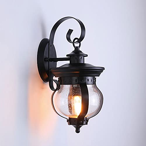 Applique étanche extérieure en métal noir et lanterne murale avec abat-jour en verre transparent