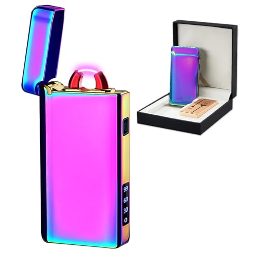 SKRFIRE Accendino elettrico antivento ricaricabile – Plasma Arc Design, ricarica USB, indicatore digitale della batteria, indispensabile per sopravvivenza, escursionismo e barbecue (colorato)