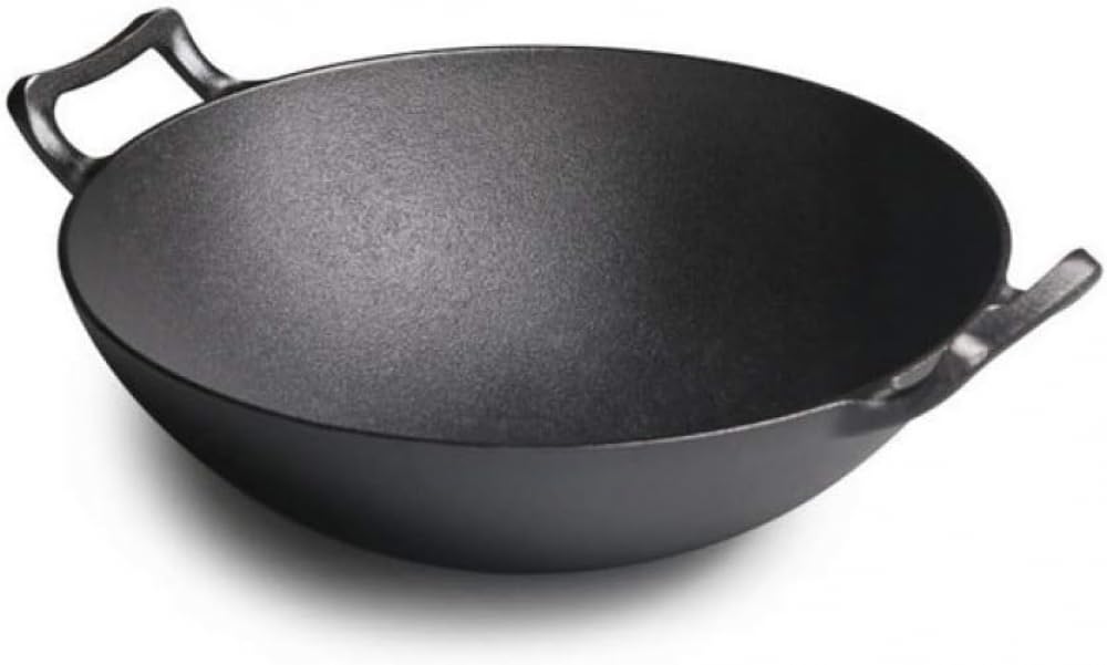 Wok mit rundem Boden, Doppelohr-Wok, Gusseisen, unbeschichtet, Vintage-Stil, verdickter Gusseisentopf, Infinity-Wok, 36 cm