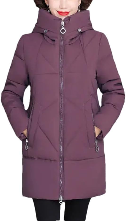 Haitpant Women Hooded Thick Down Jacket Female Middle Aged Mother Cotton Winter Coat Grandmother Wear Long Parka
