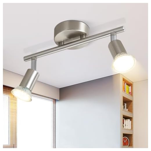 Lichtmaler LED Deckenlampe 2 Flammig Deckenspots - Deckenleuchte GU10 Edelstahl Deckenstrahler Schwenkbar 330°Industrial Schlafzimmerlampe Esszimmer Ohne Leuchtmittel
