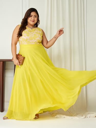 Image of Miss Chase A+ Women's Round Neck Sleeveless Georgette Floral Lace Fit & Flare Maxi Dress
