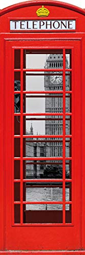 1art1 Londres Poster Cabine Téléphonique Rouge avec Big Ben Et Tamise, Collage Affiche Murale 91x30 cm