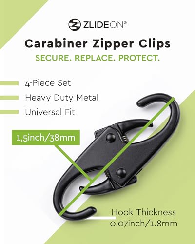 Image of Zlideon Double Sided Anti Theft Zipper Clips - 4 pcs, Black | Mini Carabiner Clips | Zipper Pull Replacement Locks for Backpack, Luggage | Airplane Gadget | Cruise, Camping and Travel Essentials