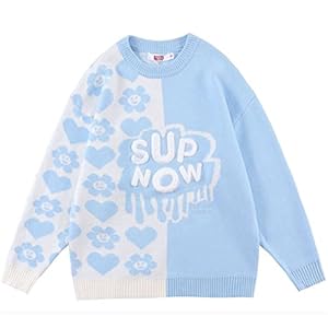 Heren trui Patchwork hart brief patroon trui mannen pullover paar truien Gebreide trui (Color : Blue, Size : XXL)