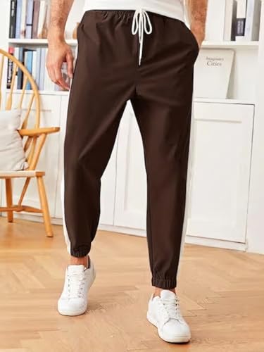 Image of GRECIILOOKS Men's Cotton Poly Blend Joggers with Side Stripe, Casual Sweatpants, Relaxed Fit Streetwear Trousers for Outdoors