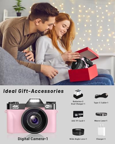 2024-Upgrade-VJIANGER-Digital-Camera-for-Photography-4K-56MP-Vlogging-Camera-for-YouTube-with-WiFi-180-Flip-Screen-16X-Digital-Zoom-52mm-Lens-2-Batteries-32GB-Micro-SD-CardPink