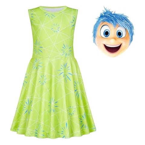 cefirature Girls Joy Costume Dress with Mask Toddler Kids Cartoon Printed 2 Two Movie Outfits Casual Daily School Wear Dress up Halloween Birthday Gift Cover