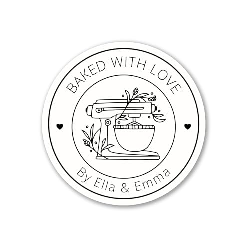Emma Pink Studio Baked with Love Stickers, Personalized Baking Labels for Gift, Handmande Items, Bakery Business Stickers, Homemade Party Favors, Various Sizes