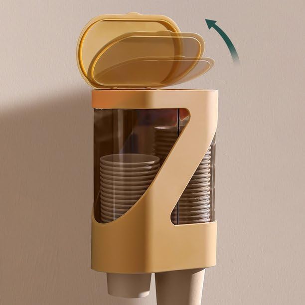 Image of Wall Mounted Double Barrel Paper Cup Dispenser with Dustproof Lid | Automatic Cup Holder for Home, Office, Hospital & Coffee Shop. (Pack of 1)