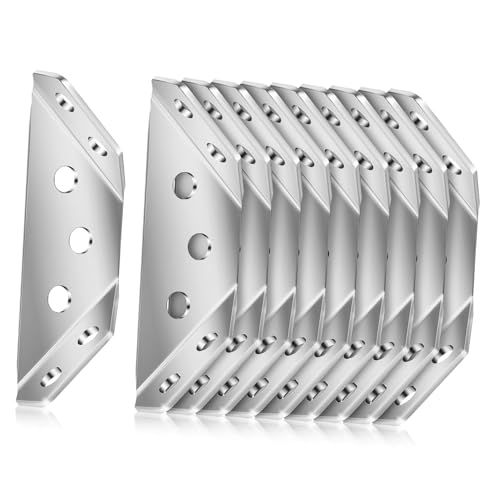 OKUMEYR 10個 多機能三角コーナーブレース 不錆ステンレス製 角 補強具 家具用棚受け具 キャビネットコネクター ネジ付 安定フレーム構築用