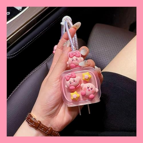 Image of Dezet for iPhone Charger 18-20W Cute Cartoon Charging Cable Protector Set for iPhone Fast Charging USB Cable with Protective Silicone Cover & Organizer Clip Stylish Design (KIRBY PINK 10)