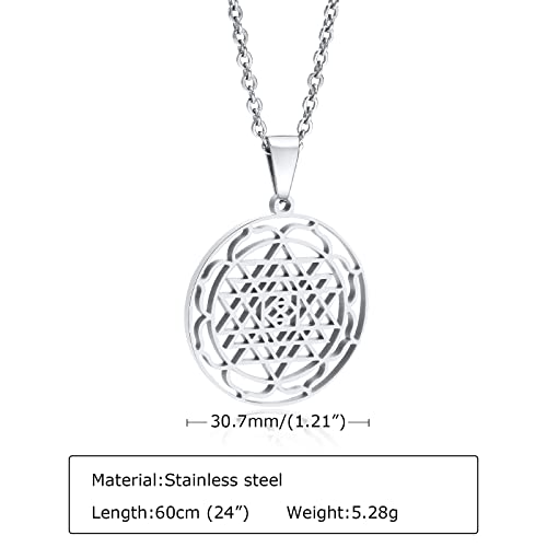 Stainless Steel Hinduism Symbol Sri Yantra Chakra Amulet Talisman Pendant Necklace, Meditation Jewelry2