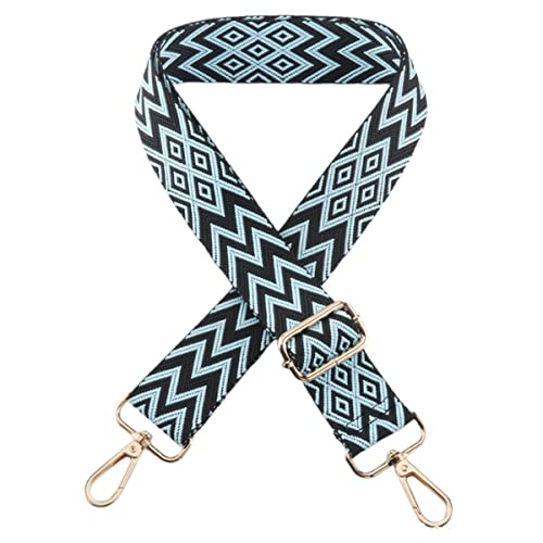 Image of 1pc Extendable Zigzags Jacquard Bag Strap with Clasps Geometric Webbing Belt for Shoulder Crossbag Messenger Bag Replacement (Lake Green)