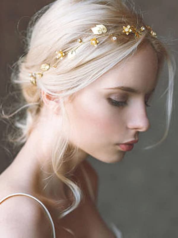Bride Wedding Hair Vine Headband Gold Leaf Bridal Accessories for Women (Gold)-image-41