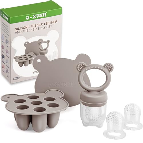 Image of JEXFUN Silicone Baby Fruit Food Feeder Pacifier & Breastmilk Popsicle Freezer Molds, Double as Baby Teething Toys, Freezable Feeding Set for Breast Milk Ice Cubes, Food, Vegetable Purees - (Sand)