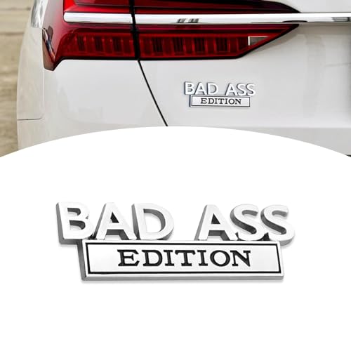 Image of 1 PC Car Fender Decorative Badge Decal, 3.93 inch x 1.33 inch Three-Dimensional Bad Ass Edition Alloy Tailgate Front Grille Hood Decal, Retrofit Parts, Suitable for Most Car Models (Silver & Black)