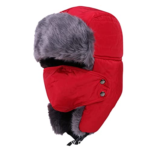 BCDlily Thermal Ushanka Trapper Hat Wind Resistant Winter Cold Weather Outdoor Trooper Russian Caps with Ear Flaps (Red_A)