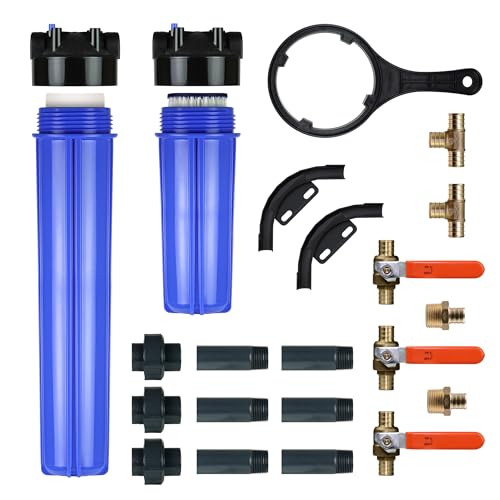 Image of Aquasana Whole House Water Filter System Professional Installation Kit | Brass Components | 3 /4 inch Fittings | Includes 20 inch Pre-Filter and 10 inch Post-Filter | Includes Bypass | EQ-1000-075