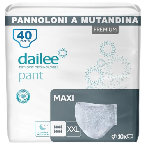 🩲 VESTIBILITÀ PERFETTA, COME UNA VERA MUTANDA – Grazie alla loro forma anatomica, i Pannoloni per Anziani a Mutandina Dailee Pants Maxi si indossano facilmente e garantiscono comfort e libertà di movimento. Il design sottile li rende discreti sotto i vestiti.