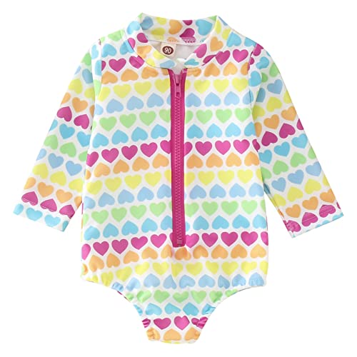 Topgrowth Accessorio Traje de baño infantil para niña, verano, niña, manga larga, estampado de corazón, 1 pieza, traje de baño de playa, traje de baño bikini para niños, amarillo, 12-18 meses