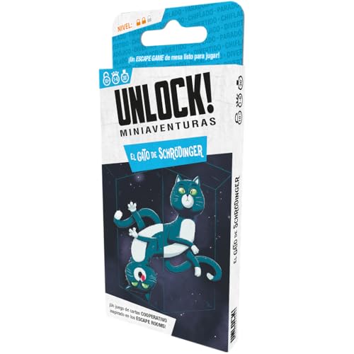 Asmodee | Unlock! Miniaventuras El Gato de Schrödinger | Juego de Cartas de Escape Room | A Partir de 10 Años | De 1 a 6 Jugadores | 30-45 Minutos por Partida | Español
