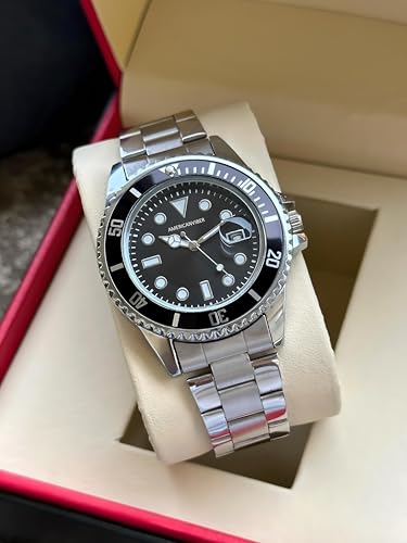 Image of AMERICANVIBER DRM009 Adjustable Free Size Lock Date Function Working Smooth Quality Analog Watch For Men Silver Stainless Steel Metal Bracelet Oyster Design