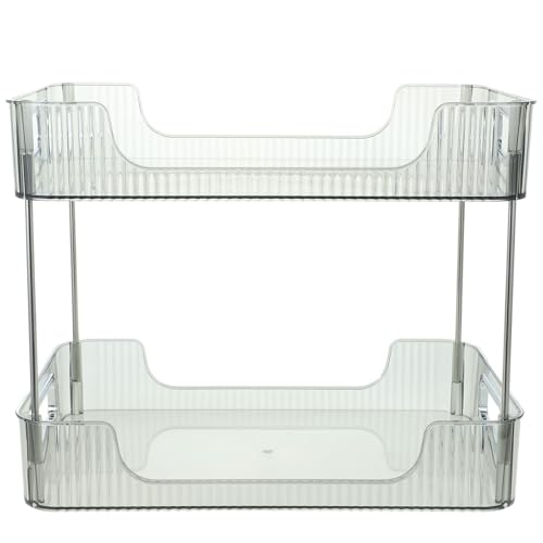 Alipis 2-Tier Bathroom Countertop Organizer, Clear Dresser Perfume Tray Decorative Cosmetic Skincare Organizer Shelf Vanity Holder Spice Rack Sundries Storage Organizer for Kitchen, Bedroom, Grey